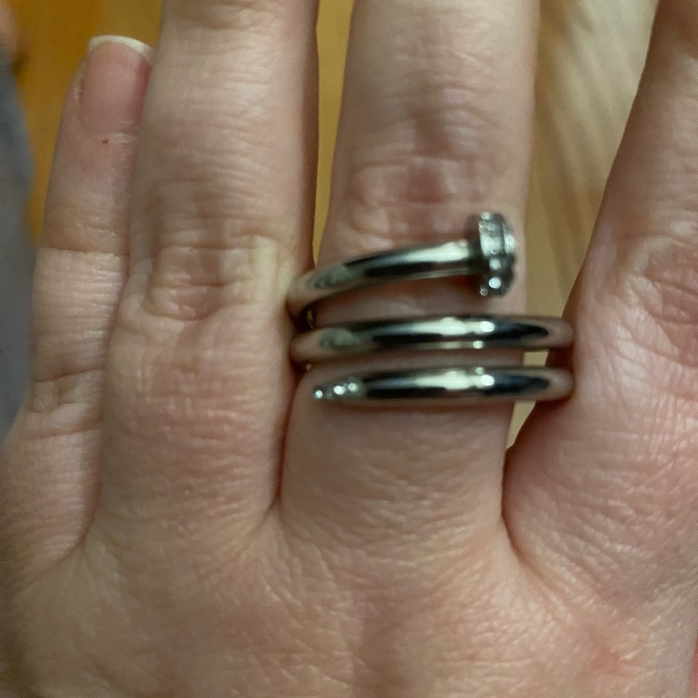 Stately Steel Pave Crystal Nail Design Wrap Bank Ring